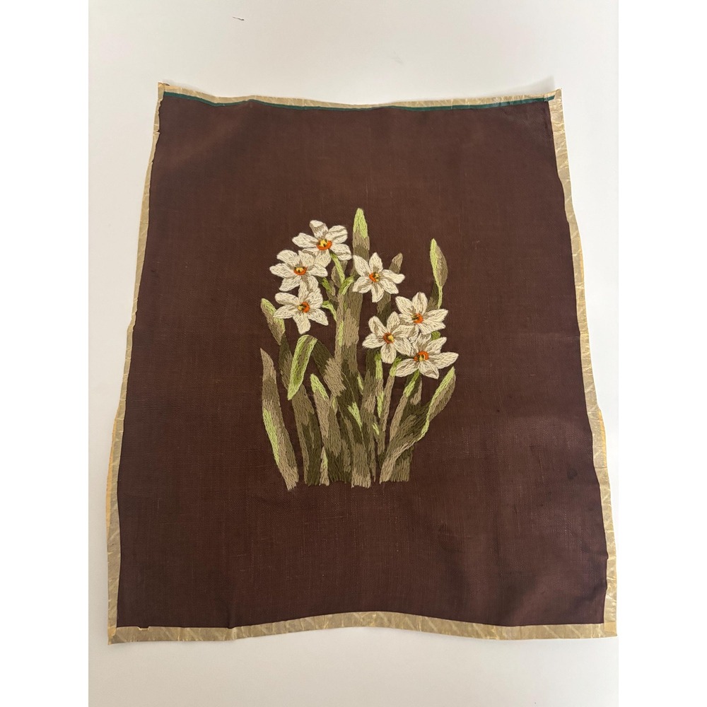 70s Vintage Hand Embroidery Yarn Needlepoint Floral" Unframed 16"x20